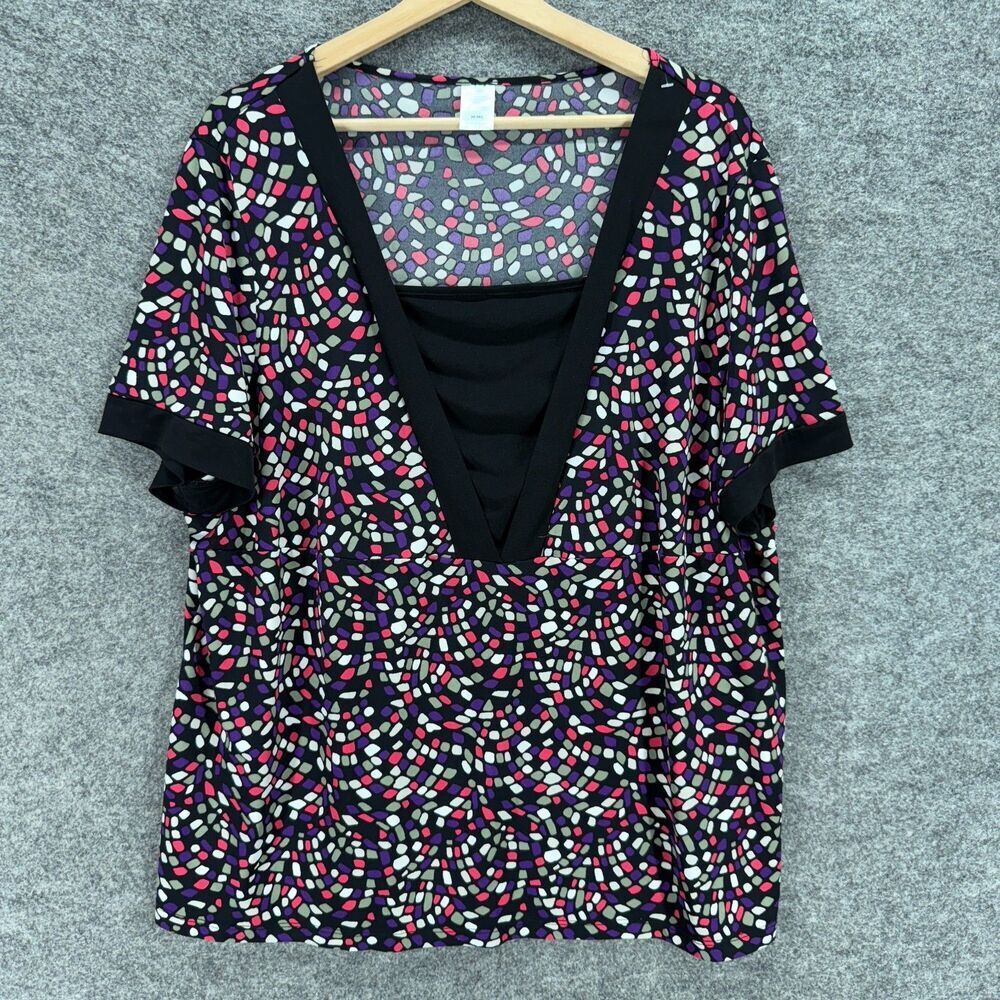 Unbranded Blouse Women 3X Plus Black Geometric Short Sleeve Square Neck Casual
